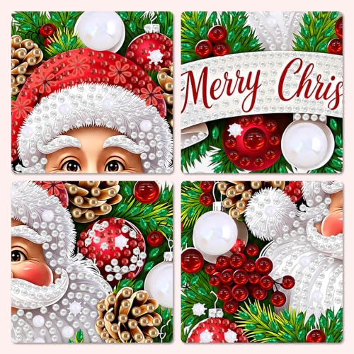 MXJSUA Christmas Santa Claus Wreath Hanging Diamond Art Kits for Adults, Xmas Diamond Art Window Suncatcher Pendant Kits, Special Shaped Crystal Diamond Ornaments Painting Accessories for Decor Gift - color: Santa Claus Wreath