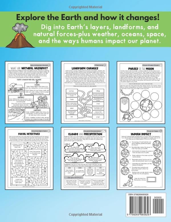 Elementary Earth Science Workbook: Reading passages, diagrams, activity pages, and experiments about Earth, Weather, and Space for Grades 3-5 (Science Workbooks for Kids)
