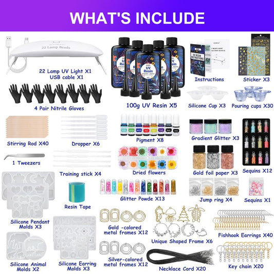KISREL 500g UV Resin Jewelry Making Kit, Resin with Light and Molds - size: 500g