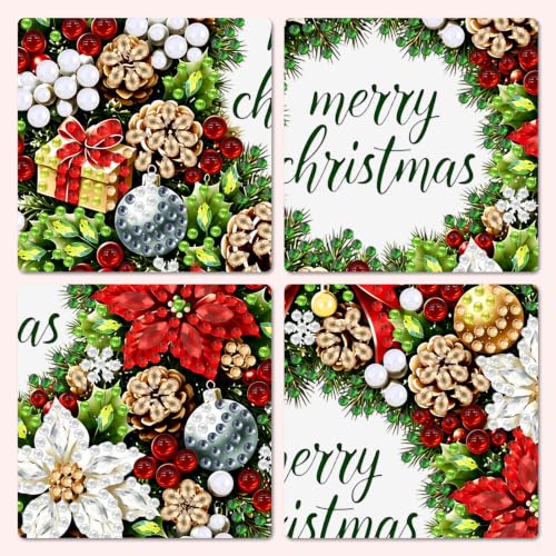 MXJSUA Christmas Wreath Hanging Diamond Art Kits for Adults, Xmas Diamond Art Window Suncatcher Pendant Kits, DIY Special Shaped Crystal Diamond Ornaments Painting Accessories for Decor Gift - color: Christmas Wreath