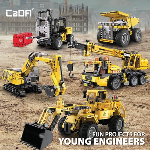 CADA Bricks Heavy Duty Dump Truck Building Kit – 372 Pieces Construction Vehicle Toy with Tilting Bed, Steering Control, STEM Engineering Set - color: Yellow