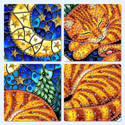 MXJSUA Stained Glass Moon Cat Diamond Painting Art Window Suncatchers, Diamond Art Kits for Adults Hanging Ornaments with Chain, 5D Special Shape Crystal Diamond Pendant Accessories for Decor Gift - color: Stained Glass Moon Cat