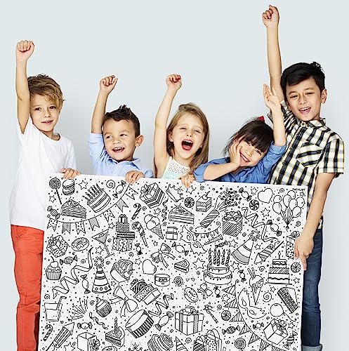 PACKLIST® Giant Happy Birthday Coloring Poster (33.1x23.4 in) – Large Birthday Coloring Tablecloth & Banner – 160 GSM Thick Paper Party Games, Cake & Balloons Crafts Activity Poster for Kids & Party - color: BIRTHDAY POSTER
