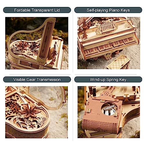 ROKR 3D Puzzles for Adults Cello+Piano Model Kit Wooden Music Box AMK81+AMK63 Building Kit Desk Gift for Men Women Hobby for Adults