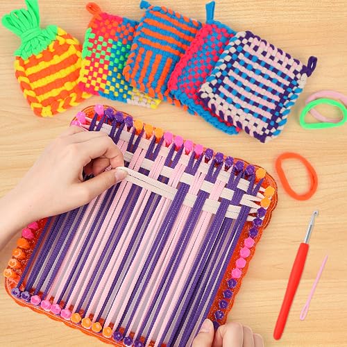 Upgraded Frame Weaving Loom Kit for Kids, Beginner Crochet Kit (224 Loops) - color: Potholder Loom Knitting