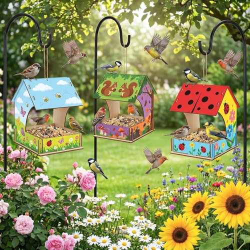 DoubleFill 10 Pack Wooden Bird Feeder Kits, DIY Bird House Kits, Build and Paint Your Own Craft for Adults, Unfinished Birdhouse Wood Craft for Educational Fun Art Outdoor Activities Gifts
