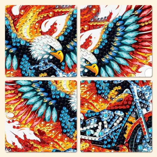 MXJSUA Eagle Motorcycle Diamond Painting Art Window Suncatchers, Diamond Art Kits for Adults Hanging Ornaments with Chain, 5D Special Shape Crystal Diamond Pendant Accessories for Decor Gift - color: Eagle Motorcycle