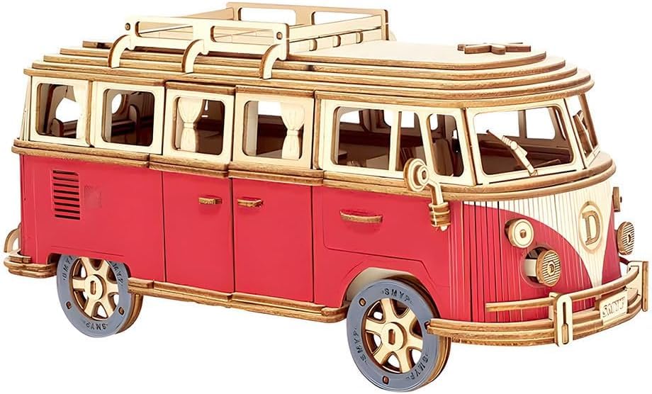 3D Adult and Children's Wooden Puzzle, 3D Puzzle, 3D Camping car Wooden, Puzzle Model, Manual Assembly, Hands-on Practice of Thinking, DIY Home Decoration, (Camping car (red)) - style: Camping car (red)