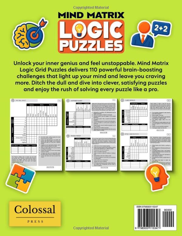 Mind Matrix - Grid Logic Puzzles for Adults and Teens: Logic Puzzle Book for Adults , Teens and Kids with 110 puzzles. Dive into logic grid puzzles ... Perfect brain teaser & logic games gift