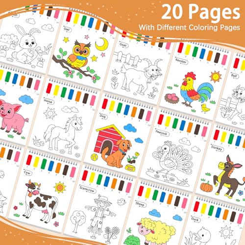 SOCOLER Paint with Water Coloring Books for Kids & Toddlers, Farm Theme - color: Farm