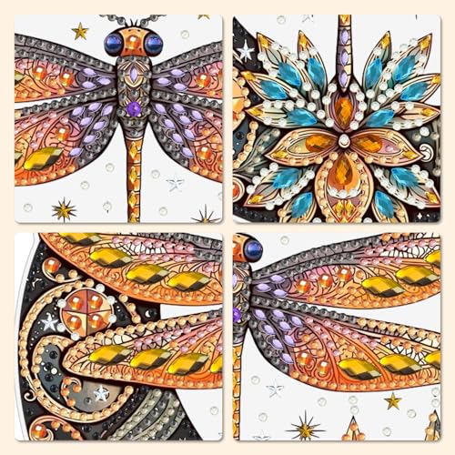 MXJSUA Moon Dragonfly Diamond Painting Art Window Suncatchers, Diamond Art Kits for Adults Hanging Ornaments with Chain, 5D Special Shape Crystal Diamond Pendant Accessories for Decor Gift 8x8 Inch - color: Moon Dragonfly