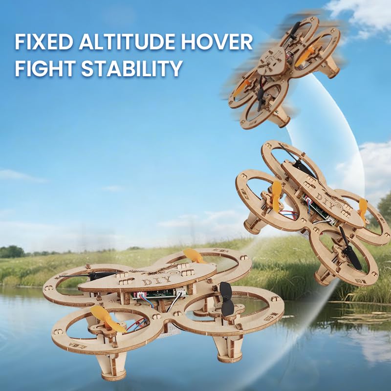 DIY Wooden RC Drone Kit, Quadcopter Assembly Model, 4-Axis Remote Control Mini Drone, STEM Engineering Kit for Teens & Adults
