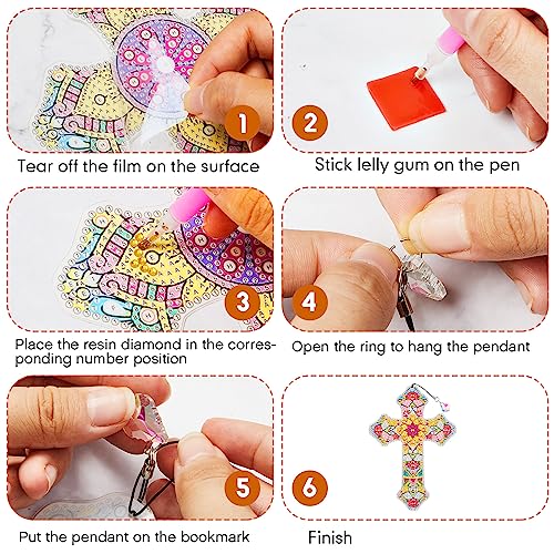 Ireer 6 Pcs Cross 5d Diamond Art Bookmarks for Adult,DIY Painting Kit - style: Classic
