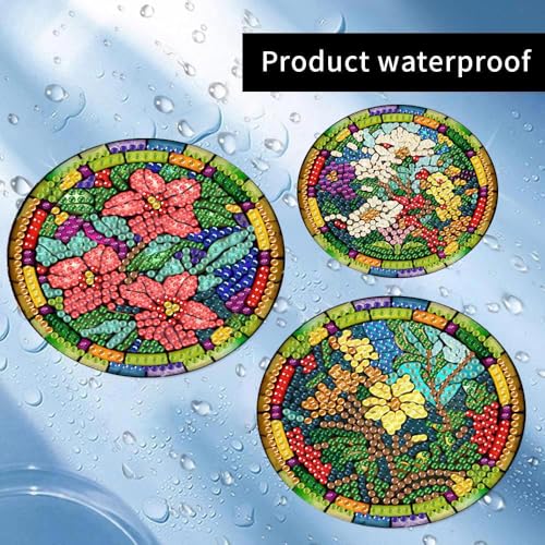 8 Pcs Diamond Art Coasters Kit for Adult with Holder, Diamond Coaster 4x4in - color: Flowers Coasters-E, size: 8 Pcs 4x4in