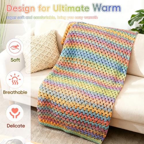 Aeelike Crochet Blanket Kit for Beginner, Easy Blanket Crochet Kit, Rainbow - color: Gift Box-Rainbow Gradient
