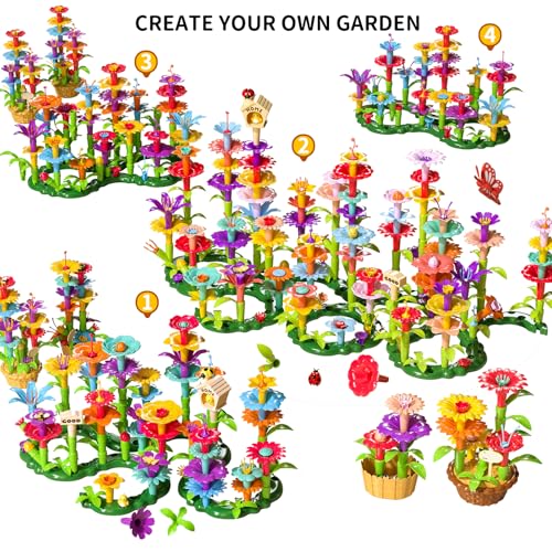 TEMI 224 PCS Flower Garden Building Toys for Girls Toys, Educational STEM Toy and Preschool Garden Play Set for Toddlers 3 4 5 6 7 8 Year Old Kids Boys Girls, Flower Stacking Toys for Kids Age 3-8 - style: 224 PCS