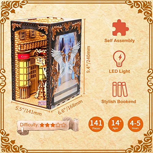 Book Nook Kit, Bookshelf Indert Decor Alley with LED Light, 3D Wooden Puzzle for Adults Self-Assembly DIY Bookend Building Set Model Kit Hobbies Toy, Birthday Gift for Women Men, 170 Pieces - color: Christmas Corner