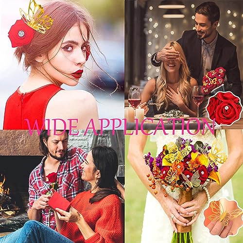 179Pcs Flower Wrapping Bouquet Paper Kit with 20 Sheets Black Floral Wrapping Paper,100 Pcs Diamond Bouquet Pins, 48Pcs 3D Gold Butterflies,1Roll Ribbon,10 Cards for Graduation Birthday Wedding DIY Craft