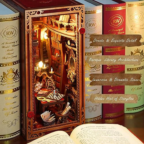 DIY Book Nook Kit, Beauty and The Beast, Dollhouse Miniature, Booknook Bookshelf Insert Decor Alley 3D Wooden Puzzle, Bookends Model Building Kit with LED Light for Adults, Enchanted Library - color: Enchanted Library