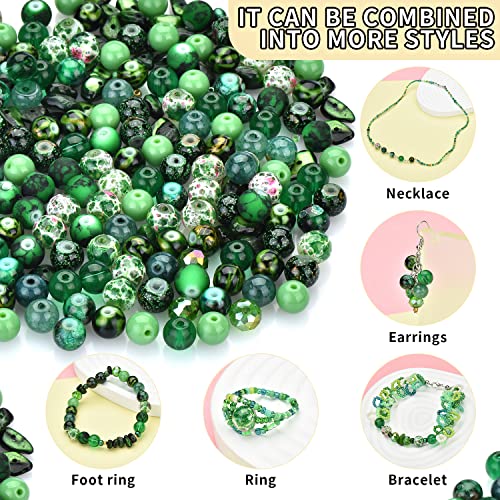 Glass Beads Jewelry Making Kit, Fresh Green Color-900pcs Include 8mm Assorted Beads, 4mm Bicone Crystal Beads, 2-4mm Spacer Seed Beads for DIY Bracelet, Earring Necklace Pendants Making Supplies - color: Green