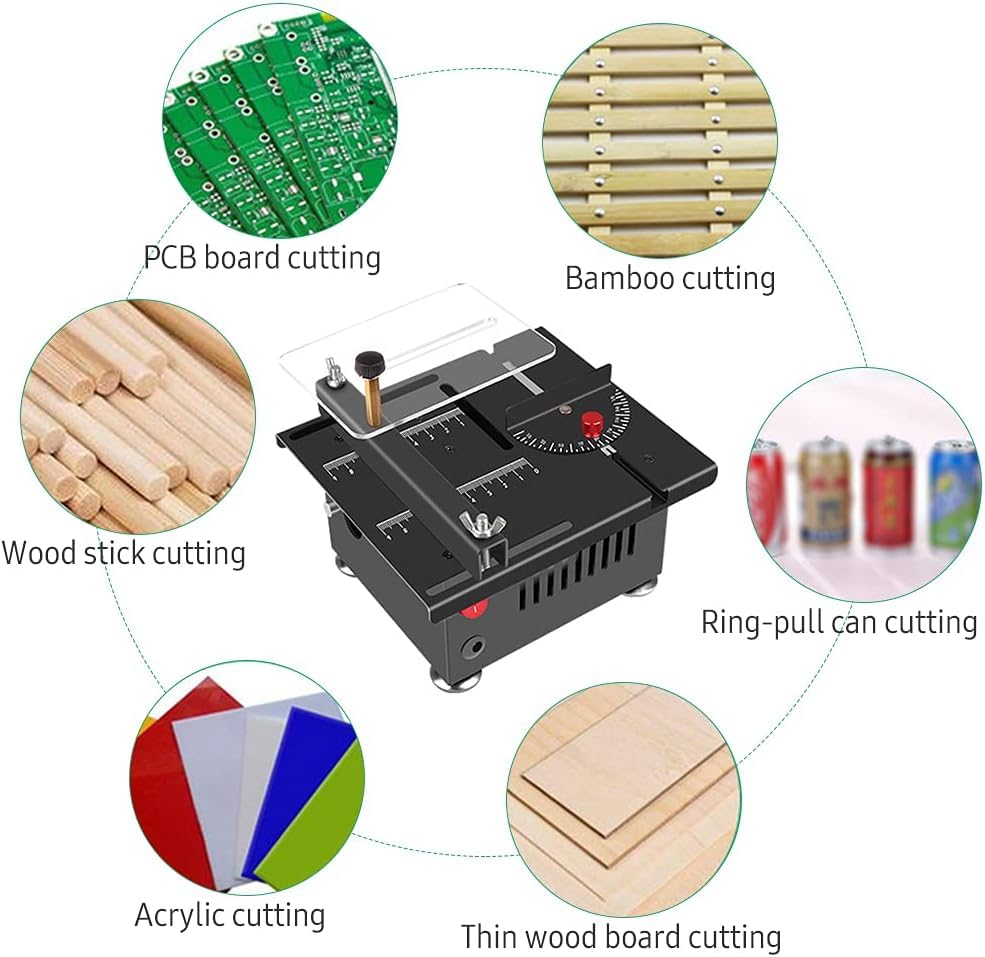 Mini Table Saw, Mini Table Saw for Crafts, Multi functional Portable Adjustable Cutting Sanding Engraving Drilling All in One Machine for Wood/PCB/Acrylic/Plastic