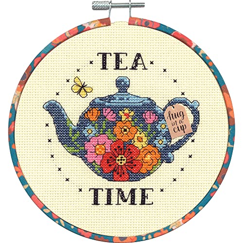 Dimensions Tea Time Counted Cross Stitch Kit for Beginners, 6" Diameter, Multicolor 6 Piece - style: Tea Time