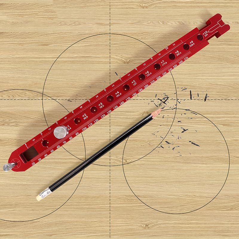 Woodworking Compass Scriber, Dual-Scale Alloy Circle Drawing Ruler, Red Scriber Tool for Woodworking, Metric/Imperial Adjustable Compass Tool for Carpenters and Craftsmen