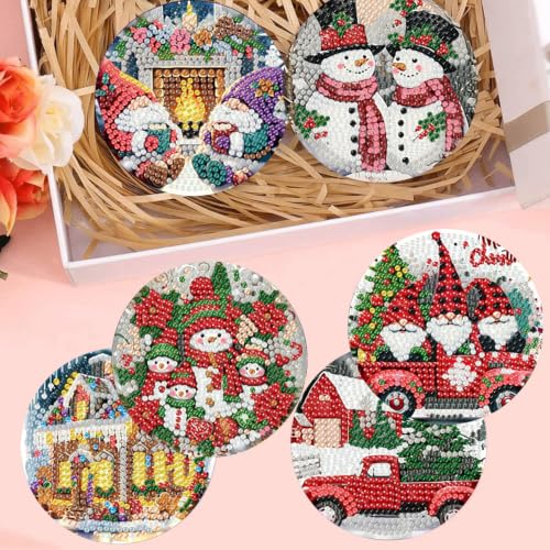 Christmas Diamond Art Coasters Kit, 8 Pieces Diamond Painting Coasters Kit - color: Christmas