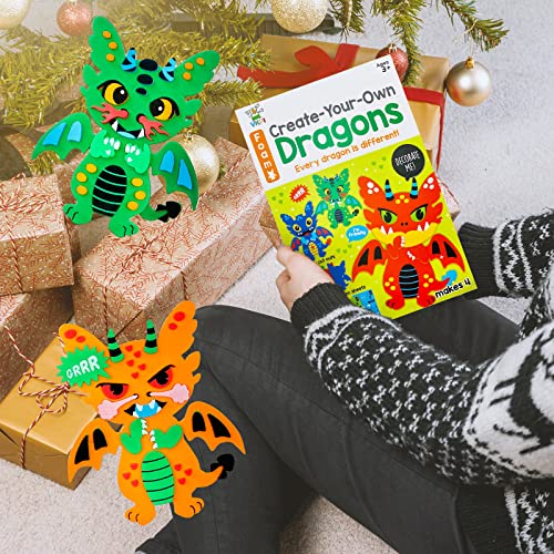 VKPI 4 Pieces EVA Foam Art Crafts Gift Kit, Creative Make Your Own Dragon, Cartoon Foam Paper Craft Projects for Kids Ages 4+ Toddler, Preschool Learning Toy for Birthday Party Favor Supplies - color: Dragons