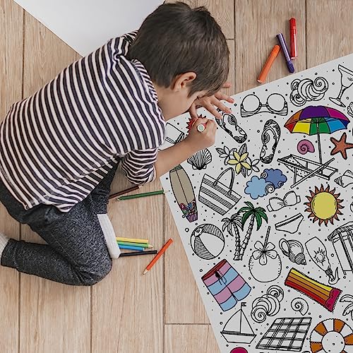 PACKLIST® Giant Summer Coloring Poster (33.1x23.4 in) – Large Summer Camp Coloring Tablecloth & Banner – 160 GSM Thick Paper Beach Vacation Crafts & Activity Poster for Kids, Classroom & Party - color: SUMMER POSTER