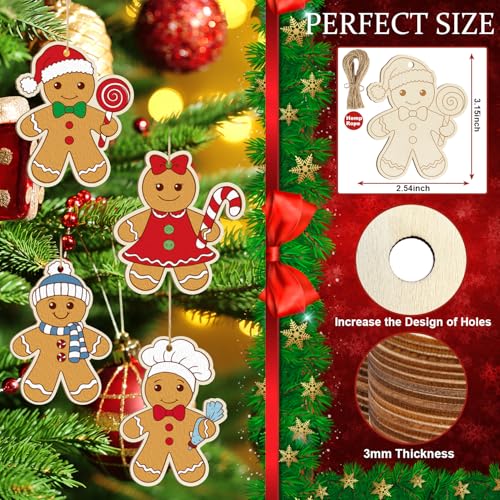 80PCS Wooden Christmas Ornaments to Paint, 8 Styles DIY Blank Unfinished Wood Gingerbread Man Cutouts Ornament for Crafts Winter Hanging Decorations - color: Gingerbread