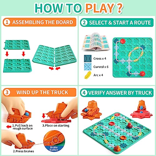 burgkidz STEM Road Build Puzzle: Teal Board, 200+ Chal. w/ 2 Cars - color: Green