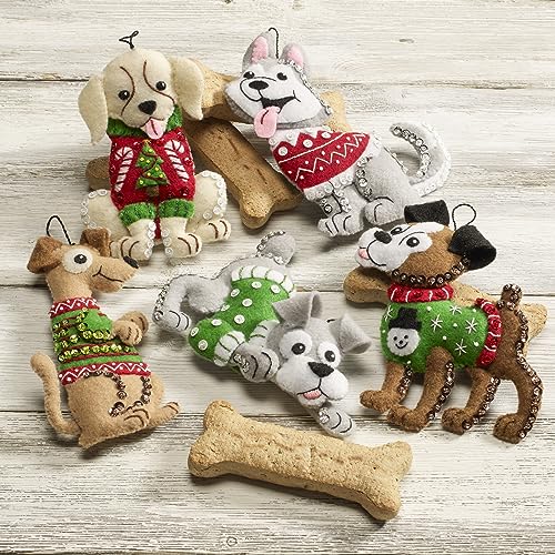 Bucilla Felt Applique 6 Piece Ornament Making Kit, Dogs in Ugly Sweaters, Perfect for DIY Arts and Crafts, 89295E