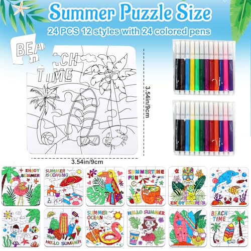 24 Set Summer Crafts for Kids Adults Bulk, Hawaiian Summer Activities DIY Puzzle Kit with Beach Tropical Palm Tree, Luau Ocean Theme Art Painting for Classroom Party Favors Gift Coloring Game Supplies - color: Summer Hawaiian Colorful