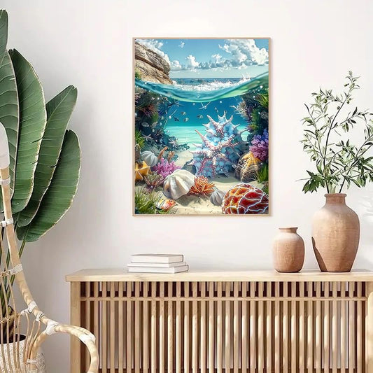 BSNRCH 5D Diamond Art Kits for Adults Shell, Full Drill DIY Rhinestone Embroidery Set Paint with Diamonds Art Shell on The Beach by Number Kits Cross Stitch Home Wall Craft Decoration 12x16 Inch - color: Shell