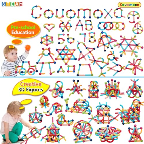 COUOMOXA Magnetic Toy Montessori for Kids: 3 4 5 6 7 8 9 10 11 12 Years Old Kids Building Sticks - Magnetic Creative Toy Age 3-12 Playroom Family - Christmas Birthday Gift for Boys Girls - style: 132 PCS