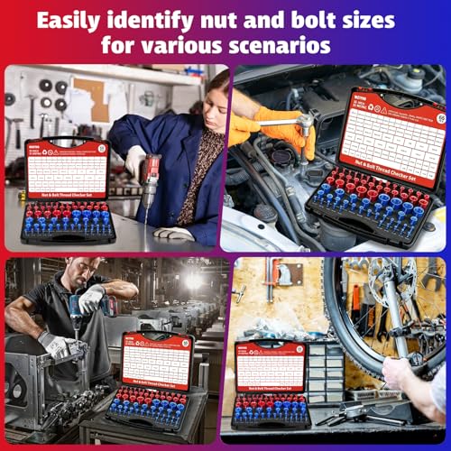 66 Pcs Thread Checker Nut and Bolt Thread Checker Set with 35 Inch and 31 Metric Box Set Thread Gauge for Tight Spaces SAE and Metric Sizes Ideal for Bolt and Nut Size Checking