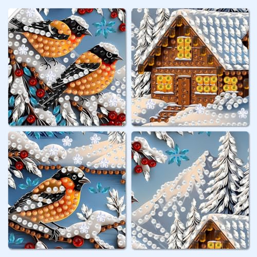 MXJSUA Christmas Winter Village Hanging Diamond Art Kits for Adults, Xmas Diamond Art Window Suncatcher Pendant Kits, DIY Special Shaped Crystal Diamond Ornaments Painting Accessories for Decor Gift - color: Winter Village