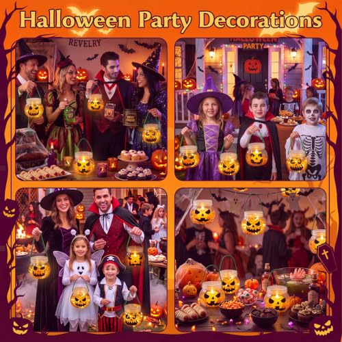 24 Sets Halloween Crafts Kits DIY Pumpkin Plastic Mason Jar - style: Pumpkin
