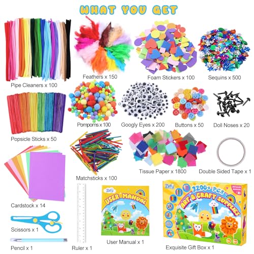 Zefy 3200+ Pcs Arts and Crafts Supplies for Kids, All in One Craft Kits - size: 3288 pcs