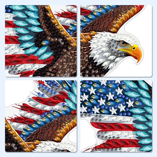 MXJSUA American Flag Bald Eagle Diamond Painting Art Window Suncatchers, Diamond Art Kits for Adults Hanging Ornaments with Chain, 5D Special Shape Crystal Diamond Pendant Accessories for Decor Gift - color: American Flag Bald Eagle