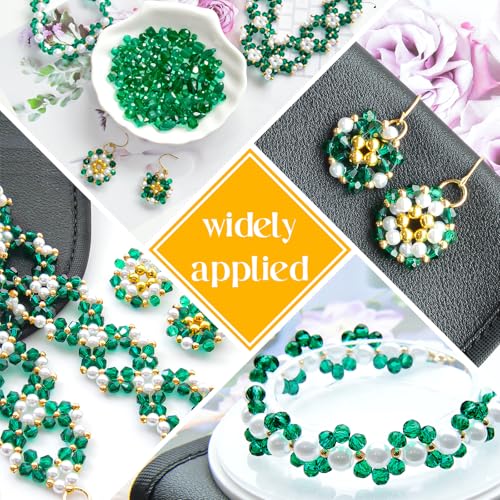 1500 Pcs Crystal Glass Beads for Jewelry Making – 12 Styles Bicone, Rondelle, Cube, Teardrop & 3mm Spacer Beads, DIY Bracelet Necklace Earring Craft Kit(Malachite Green) - color: Malachite Green