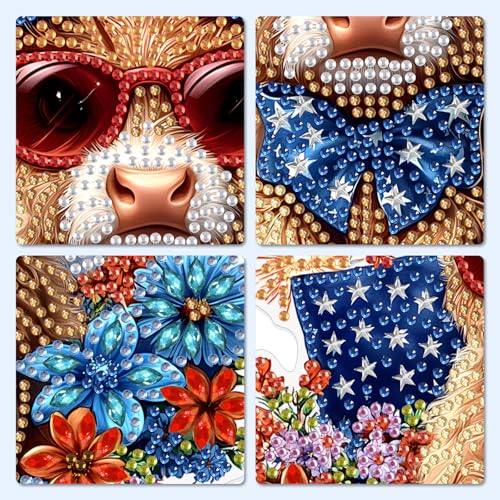 MXJSUA Highland Cow Special Shaped Hanging Diamond Painting Art Kits for Adults, Crystal Rhinestone Acrylic Gem Art Pendant Ornaments Kit for Home Decoration and Gift - color: Animals-03