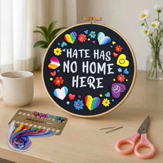 Nuberlic Embroidery Kit for Beginners - LGBT Love Pattern Adults Starter Cross Stitch Kit DIY Needlepoint with Hoop, Pre-Printed Fabric, Threads & Step-by-Step Guide - color: LGBT