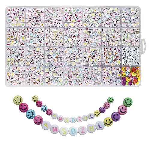 YMSDZHL Alphabet Beads A-Z 1400Pcs Letter Beads, Acrylic 4x7mm Round Letter Beads Kits,Black Digit and Colorful Smile Beads for Bracelets Necklaces DIY Jewelry Making (Colorful,1400PCS) - color: Colorful,1400PCS