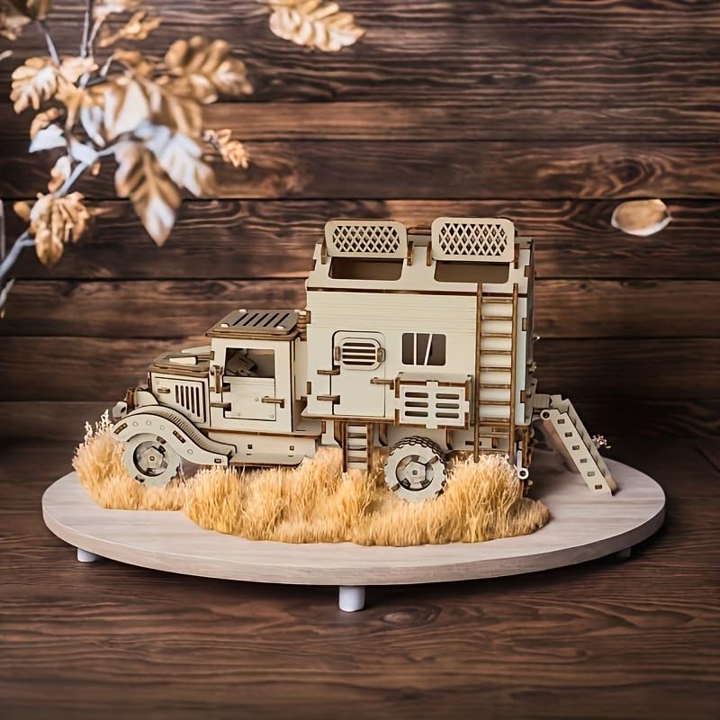 3D Wooden Puzzle, RV Model Kit for Adults & Teens, DIY Mechanical Wooden Model Kits, 11.88in X 6.49in Brain Teaser, Creative Wood Craft Puzzle Gift & Desk Decor
