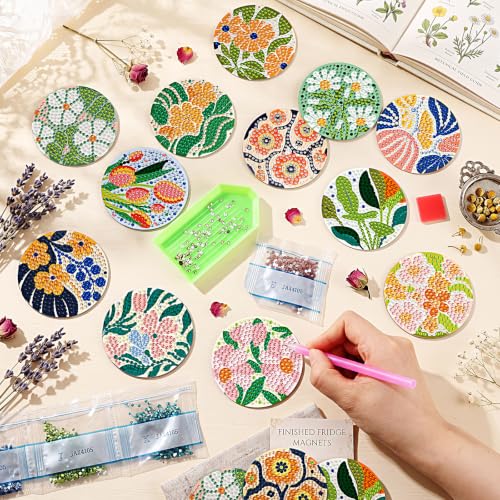Zonon 12 Pcs Boho Floral Diamond Art Magnet Kits for Fridge - color: Boho, style: Floral