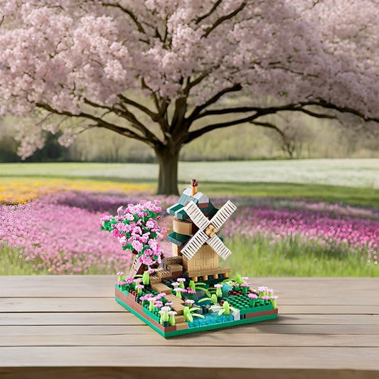 JXRLMB Architecture River Windmill Tree Cute Micro Mini Building Blocks Sets Trees Flowers for Adults, Idea Cherry Blossom Present Model Kit 600+ pcs - color: Spring