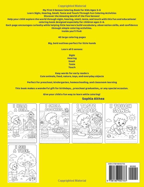My First 5 Senses Coloring Book for Kids Ages 3–6: Learn Sight, Hearing, Smell, Taste and Touch Through Fun Coloring Activities