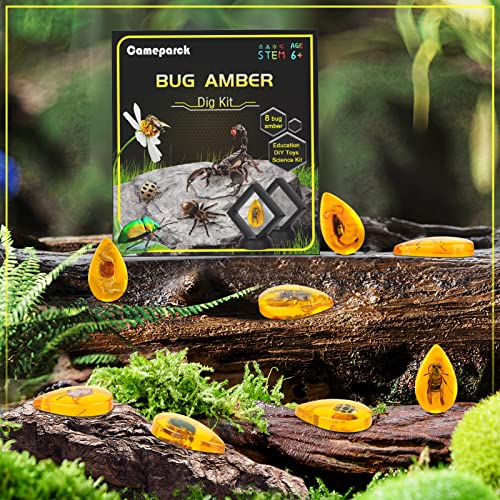 Bigger Amber Dig Kit-8 Artificial Insect Resin, Excavate Unique Insect Specimens, STEM Excavation Bugs Toys Science Kit for Kids,Educational Gifts Party Favors for Girls & Boys Age 6-8-12-14